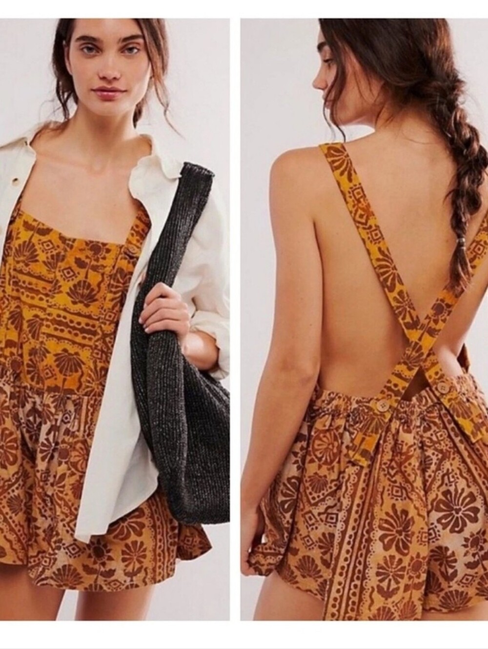 Free People Palm Bay Printed Shortalls Romper Size Small